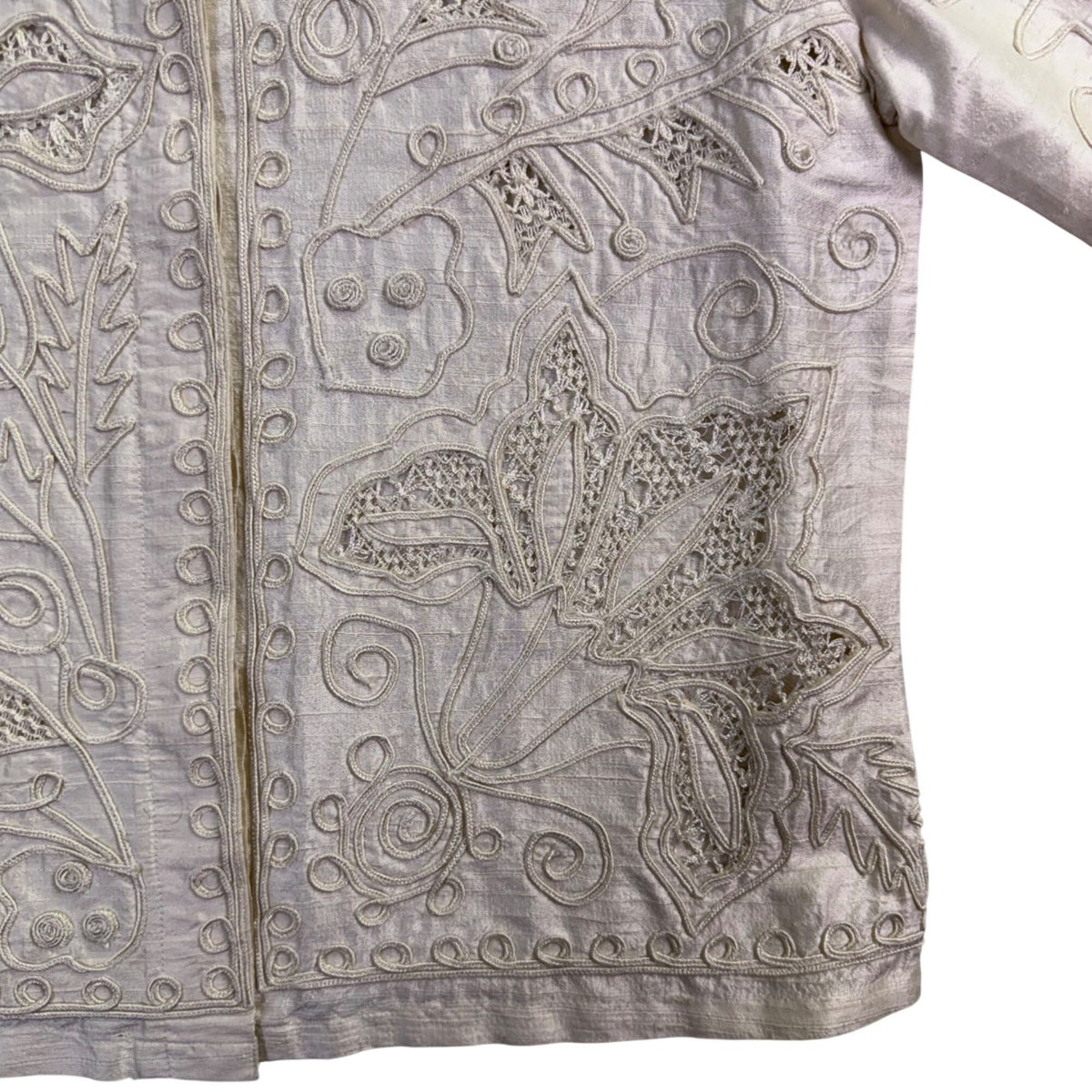 Coldwater Creek Womens Ivory 100% Silk Embroidered Long Sleeve Jacket Size S