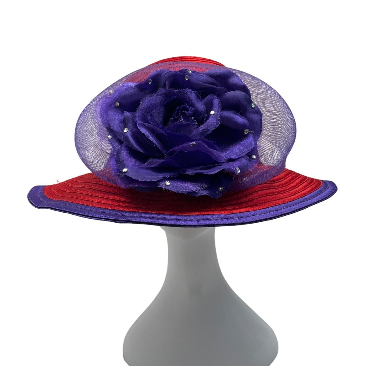 Red & Purple Womens Polyester Hat With Decorative Flower