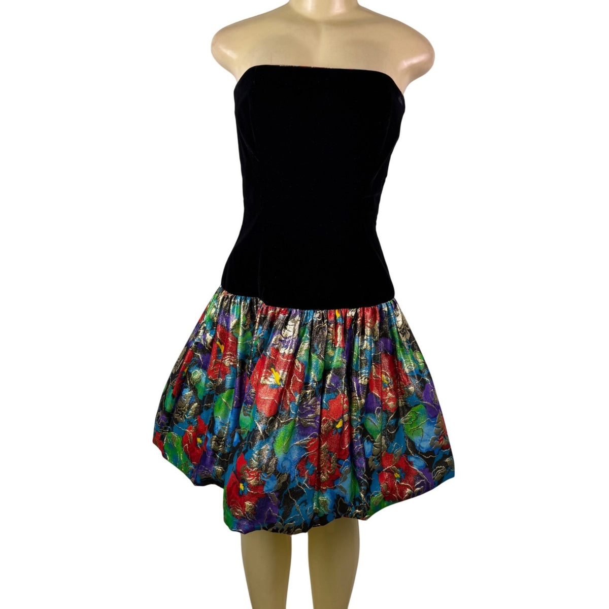 Morton Myles Womens Black Velvet Strapless Floral Metallic Mini Dress Size 8