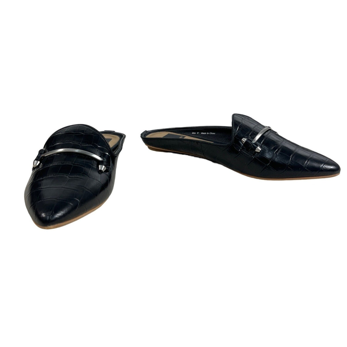 Dolce Vita Women's Black Gram Croco Embossed Leather Slippers Sz 9 - NWB
