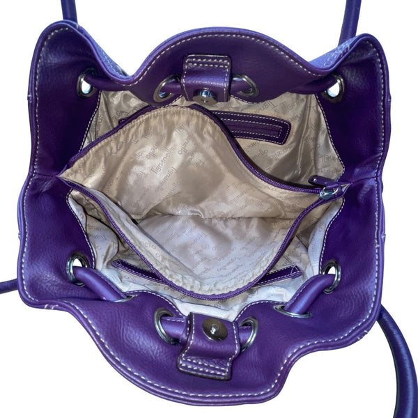 Tignanello Women’s Purple Leather With Dual Handles & Key-lace Shoulder Tote Bag