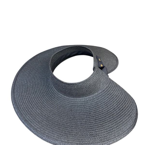 Shade & Shore Womens Black Straw Adjustable Wide Brim Visor Sun Hat