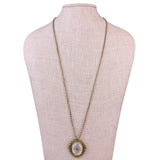 Vintage Needlepoint Floral Pendant & Clipon Earrings Set Gold Tone Necklace