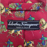 Salvatore Ferragamo Mens Red Silk Tie With Horse & Carriage Print