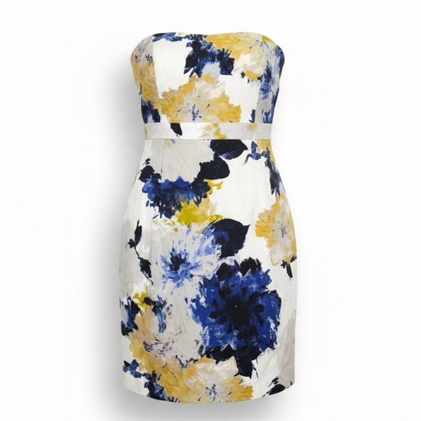 J. Crew Womens Blue & Yellow Floral Cotton Strapless Dress Summer Party Size 6