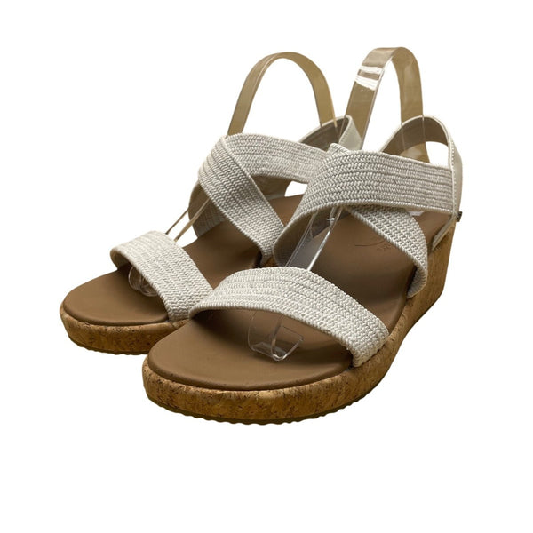 Skechers Women’s White Arch Fit Comfort Cork Sole Slip-On Wedge Sandals Size 9US