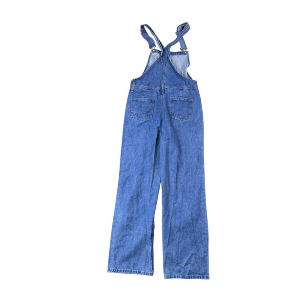 Edikted Womens Blue Denim Straight-Leg Overalls With Adjustable Straps Size M