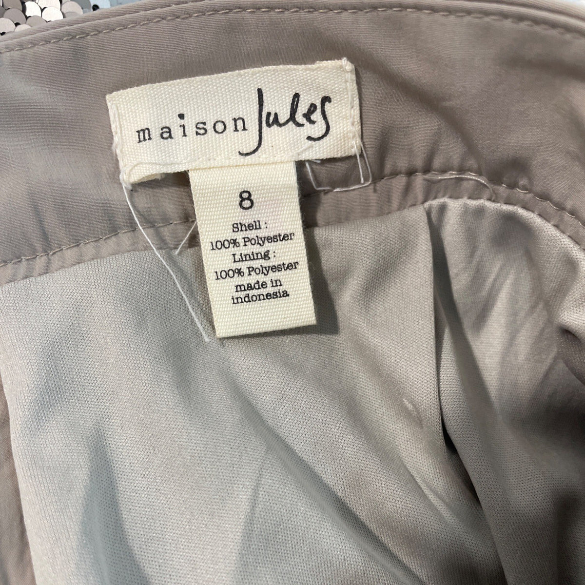 Maison Jules Women's Gray Sequin High Waist Zip Up Skirt Sz 8