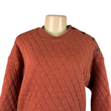 Orvis Womens Rust Quilted Crew Neck Pullover Sweatshirt W/ Button Detail Sz S