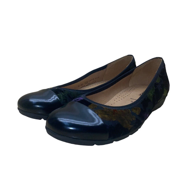 Gabor Women’s Black Multicolor Floral Pattern Patent Toe Ballet Flats Sz 5.5