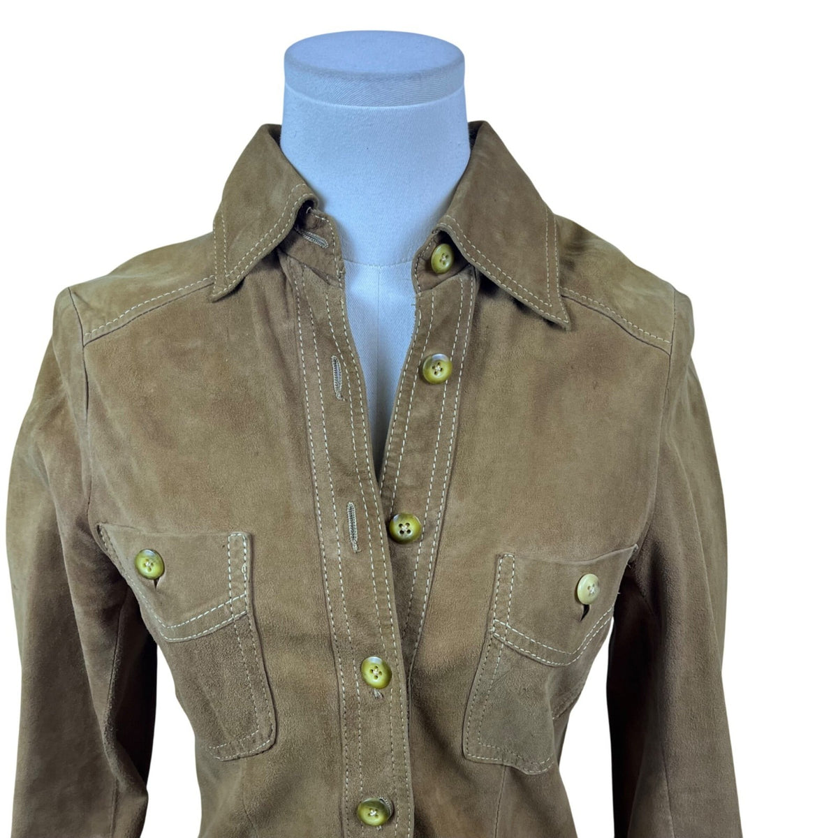 Vintage ReginaPary Womens Brown Button-Up Suede-Style Shirt Jacket