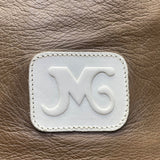 JMG Women’s Brown & White Leather Adjustable Strap Drawstring Closure Bucket Bag