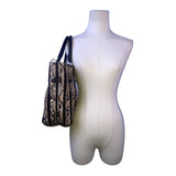 Salon De Ruban Women’s Black & Beige Snake Print Adjustable Strap Tote Bag