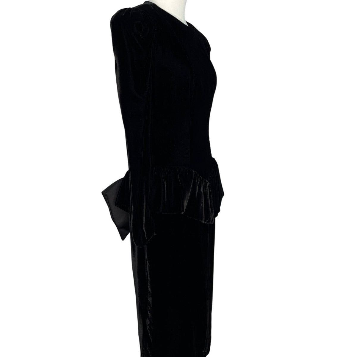 Vtg 80s Wayne Clark Black Velvet Dress With Puff Sleeves & Bow Back Detail Sz 4