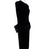 Vtg 80s Wayne Clark Black Velvet Dress With Puff Sleeves & Bow Back Detail Sz 4