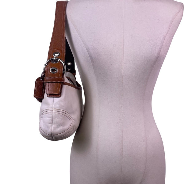 Coach Women’s White & Brown Leather Buckle Flap Detail Shoulder Bag