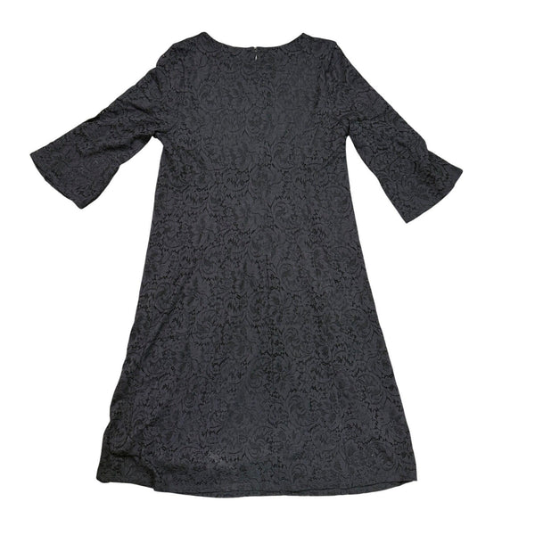 Dennis by Dennis Blanco  Women Black Lace Bell-Sleeve A-Line Dress Size 16
