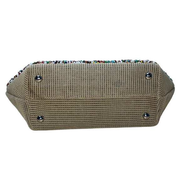 Soure Bag Women’s Multicolor Beaded Floral Resin Handle Hexagon Design Handbag