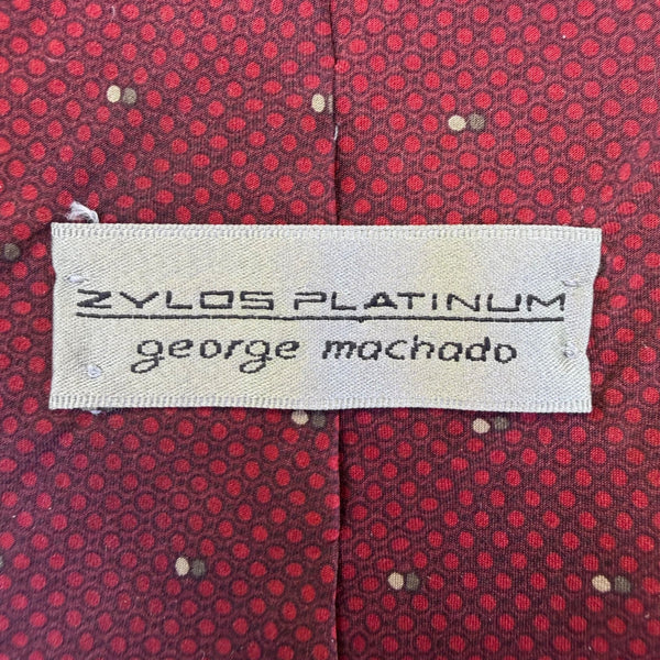 Zylos Platinum Mens Burgundy 100% Silk Dot Pattern Necktie George Machado Design
