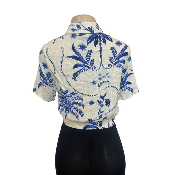 Industry Women's White With  Blue Floral Print Button Up Shirt Sz  XS- NWT