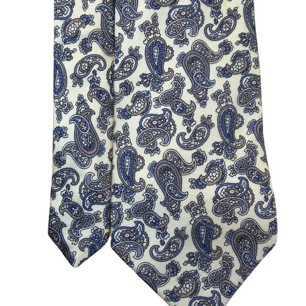 Christian Dior Mens White & Navy Silk Paisley Tie 57" Classic Pattern