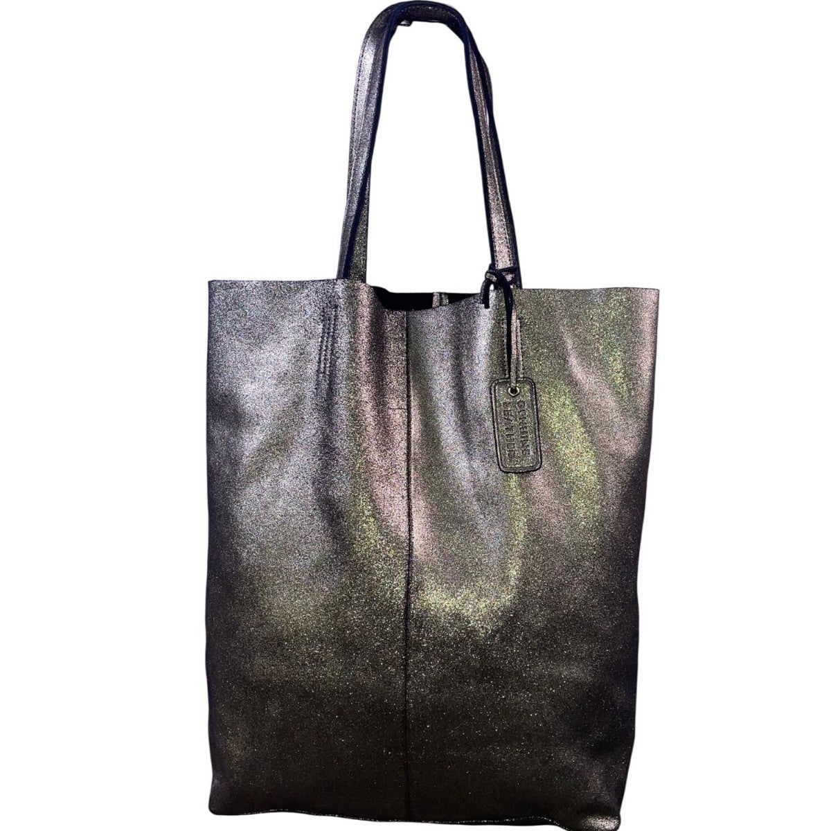 Merona Women’s Metallic Genuine Leather Double Handles Gold Tag Detail Tote Bag