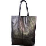 Merona Women’s Metallic Genuine Leather Double Handles Gold Tag Detail Tote Bag