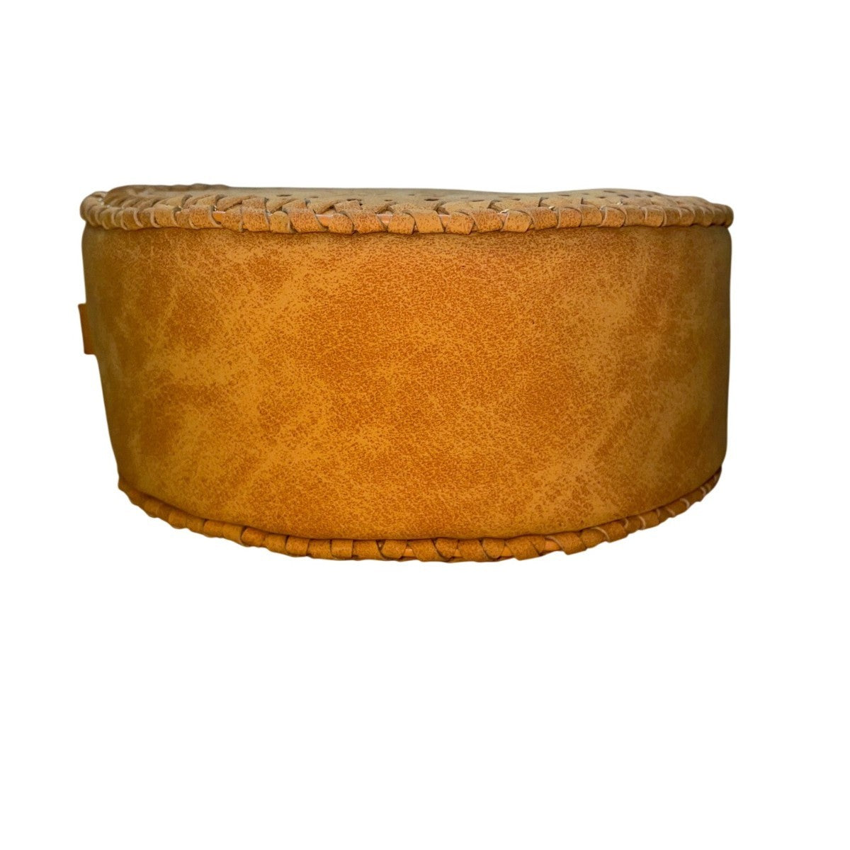 Women’s Mustard Vegan Leather Laser-Cut Adjustable Strap Round Crossbody Bag