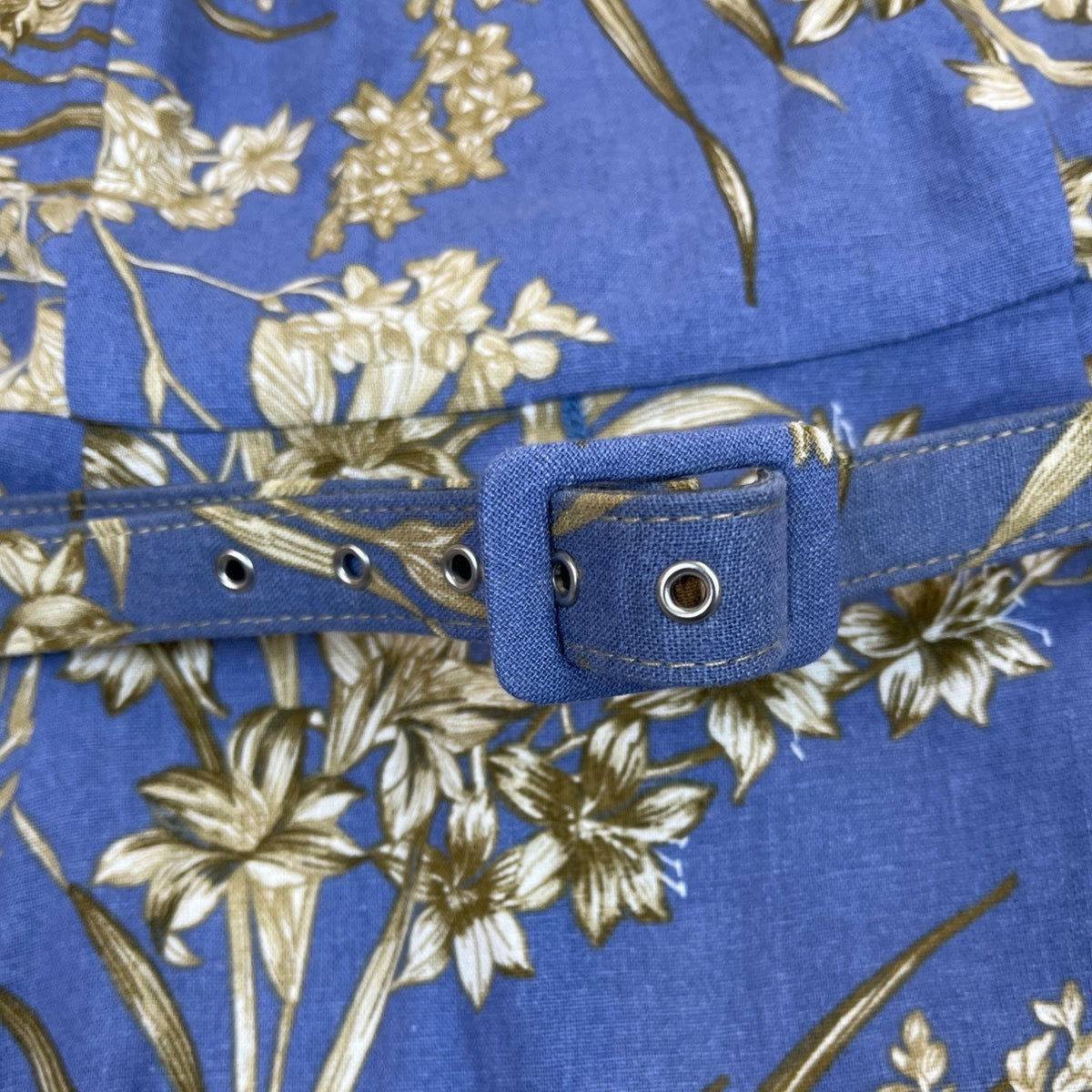 London Times Womens Blue Gold Floral Sleeveless Belted Midi Dress Size 10 - New