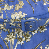 London Times Womens Blue Gold Floral Sleeveless Belted Midi Dress Size 10 - New