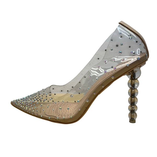 Azalea Wang Women’s Clear Rhinestone Embellished Glam Lucite Stiletto Heels Sz 8