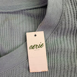 Aerie Womens Sage Green Cotton Blend Waffle Knit Henley Long Sleeve Top Size XL