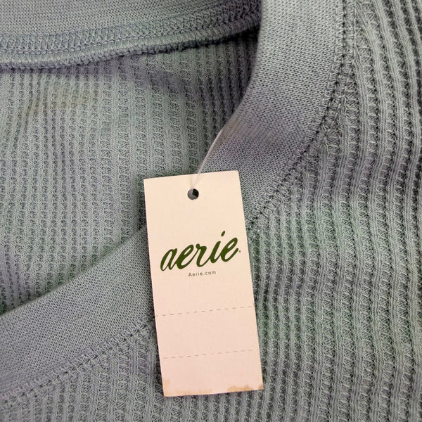 Aerie Womens Sage Green Cotton Blend Waffle Knit Henley Long Sleeve Top Size XL