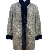 Silverman Furs Womens Black Mink Trim Leopard Print Coat Elegant Outerwear