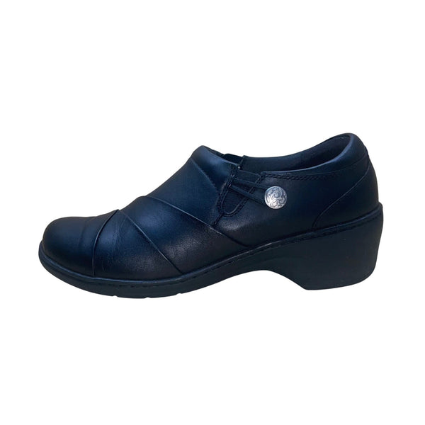 Clarks Women’s Black Leather Slip-On Comfort Shoes Size 7.5M