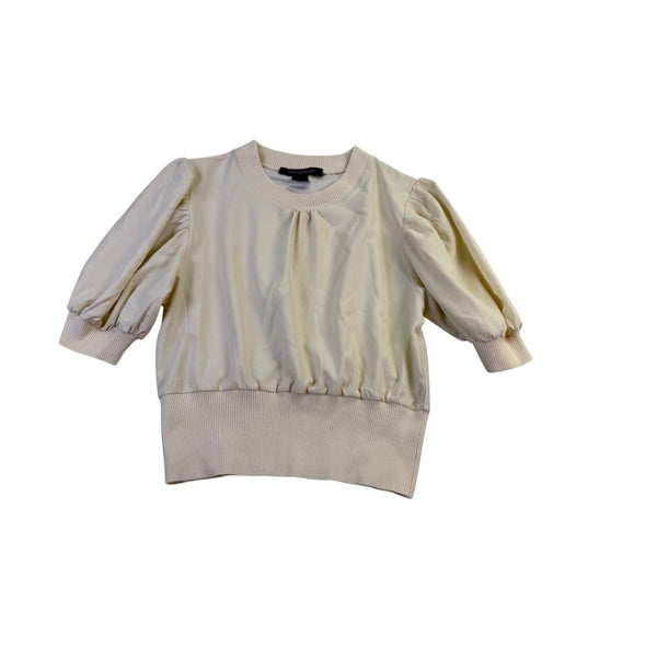 French Connection Womens Beige Puff Sleeve Blouse Lightweight Crewneck Sz M 