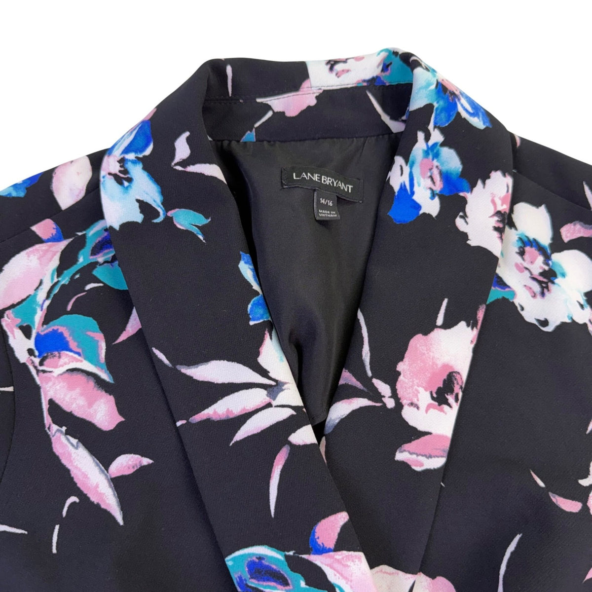 Lane Bryant Womens Black Flora Strech Blazer 3/4 Sleeve Tie Cuffs Size 14/16