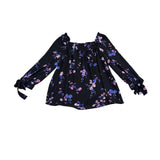 Cece Womens Black Floral  Off-Shoulder Top Sleeve Tie Detailing Size M 3/4