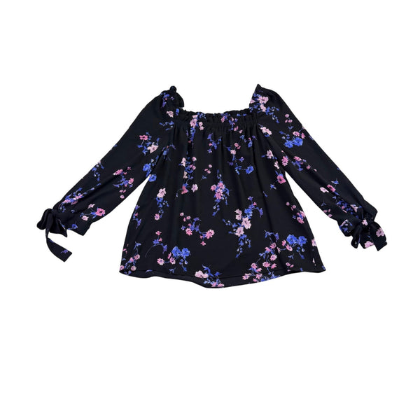 Cece Womens Black Floral  Off-Shoulder Top Sleeve Tie Detailing Size M 3/4