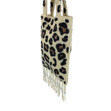 Handcrafted Beaded Leopard Print Double Handles With Fringe Women’s Clutch Sz S