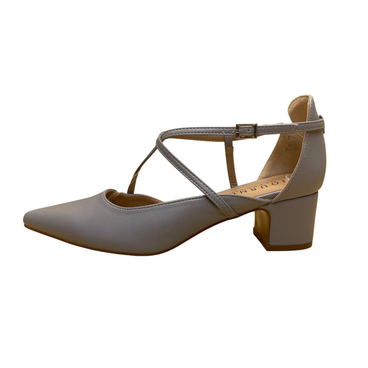 Journee Collection Women’s Gray Faux Leather Strappy Pointed Toe Heels Size 7.5