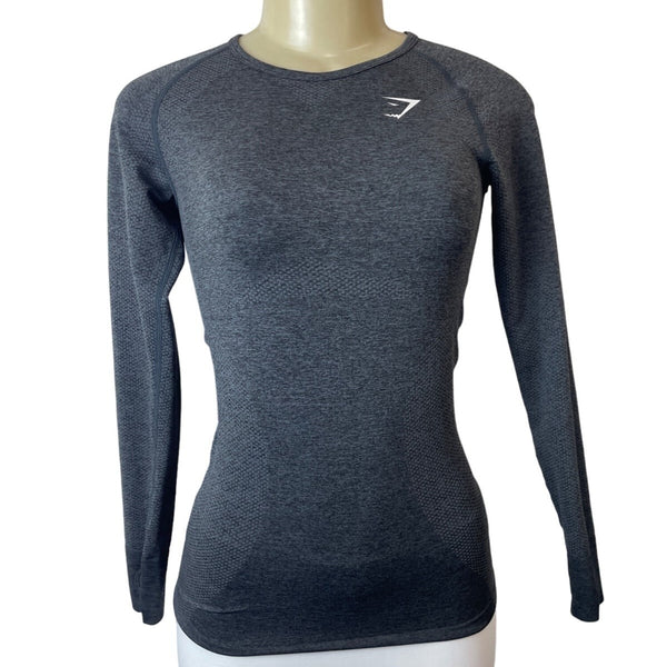Gym Shark Women's Grey Stretchable Gym Running Long Sleeve Shirt Sz M