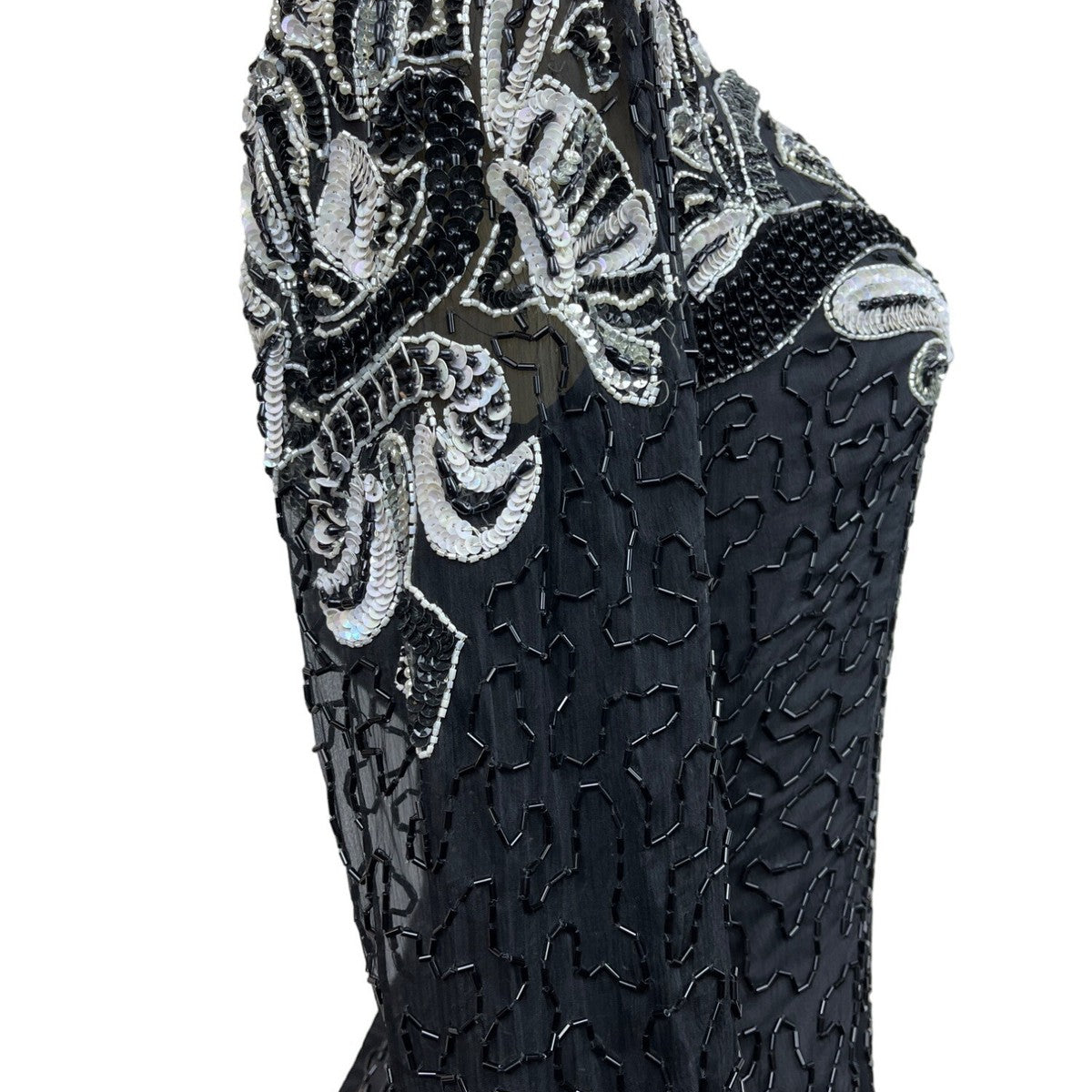 Black & Silver Sequin Beaded Womens Dress Long Sleeve Elegant Design Size M