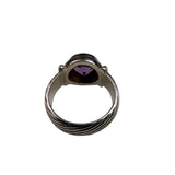 Sterling Silver Womens Purple Amethyst Stone Ring Size 5 Vintage Textured Band