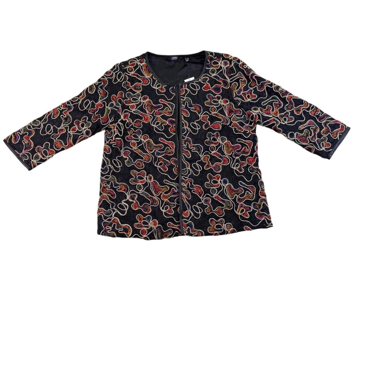 Dennis By Dennis Basso Womens Black Polyester Embroidered Jacket US Size 16