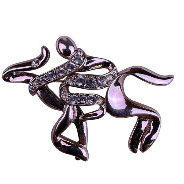 Trifari Womens Silver Tone Metal Abstract Animal Brooch With Rhinestones & Box