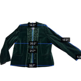 Galerias Preciados Womens Green Velvet Embroidered Open Front Blazer Sz 46