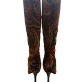 Diba Women’s Red & Black Fabric Paisley Print Stiletto Heel Tall Boots Size 6.5