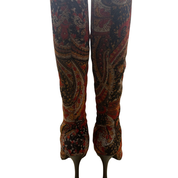 Diba Women’s Red & Black Fabric Paisley Print Stiletto Heel Tall Boots Size 6.5