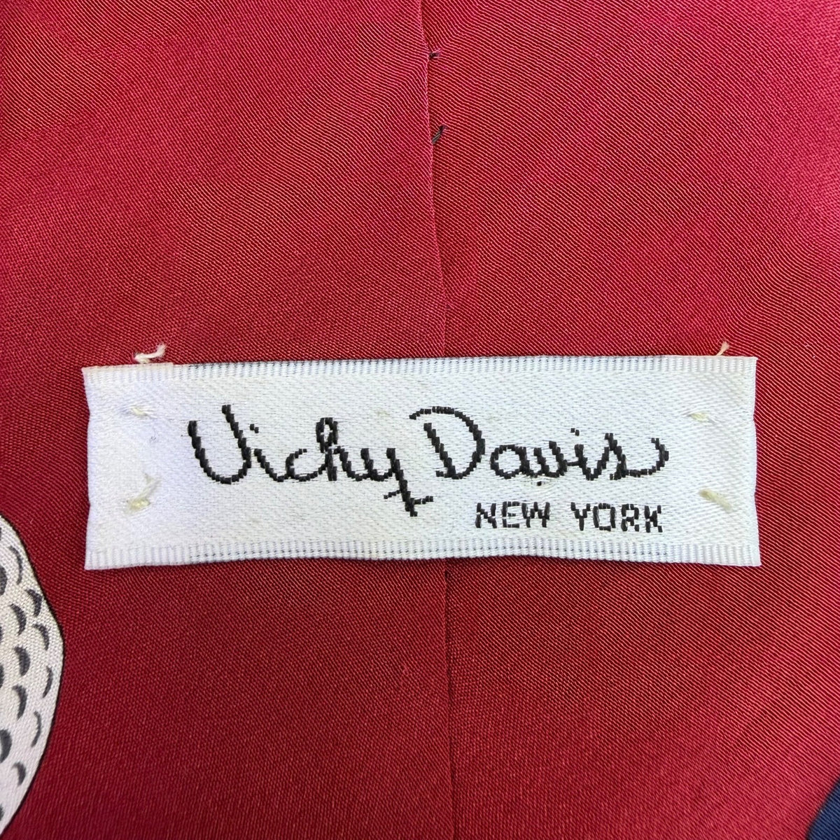 Vichy Davis Mens Burgundy 100% Silk Novelty Golf Print Tie Made In USA